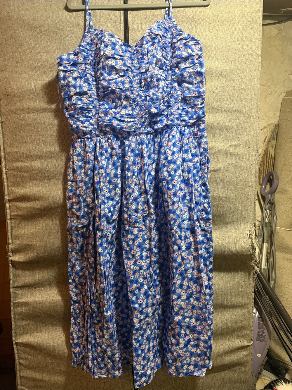 Blue Floral Maxi Sundress with Spaghetti Straps